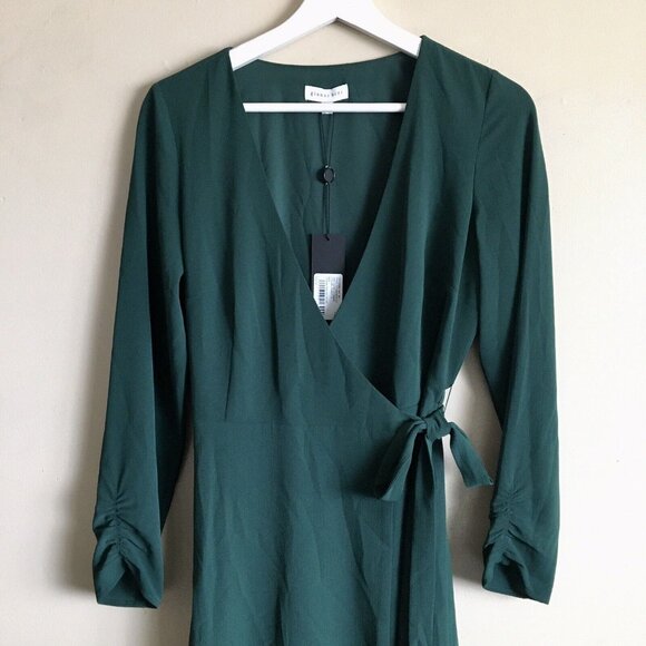 Gianni Bini Forest Green Long‎ Sleeve Ruffle Wrap Mini Dress - Size XS - Picture 6 of 12